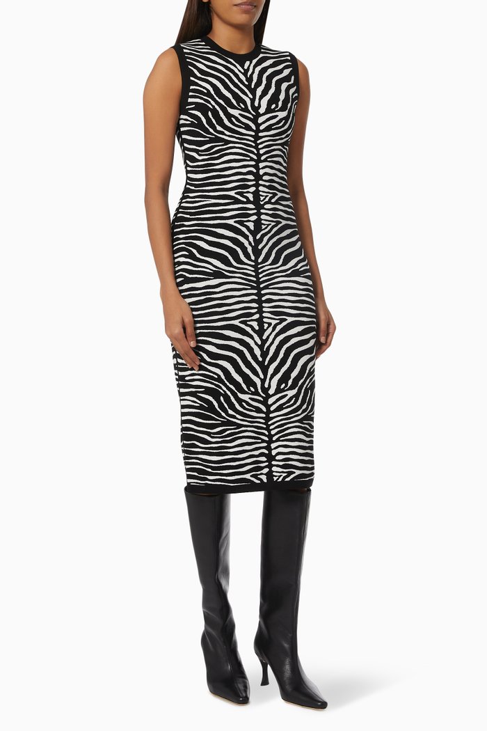

Zebra Print Sheath Dress in Viscose, Black