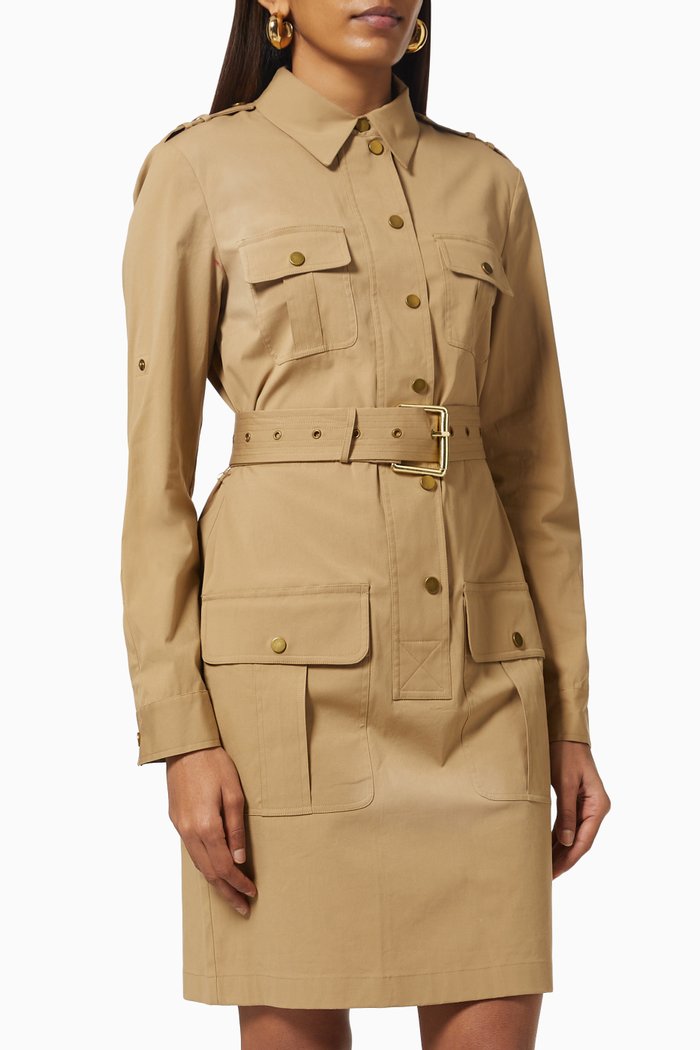 

Belted Utility Shirt Dress in Organic Cotton, Green