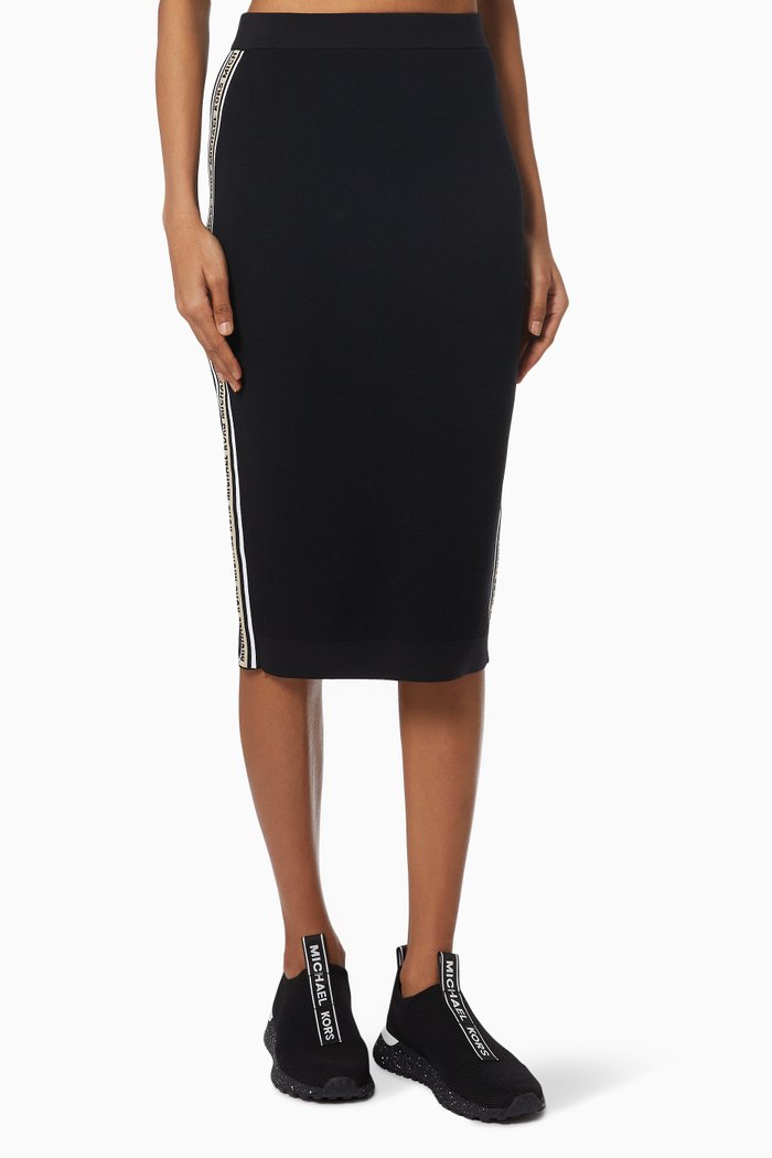 

Logo Tape Pencil Skirt in Textured Nylon, Black