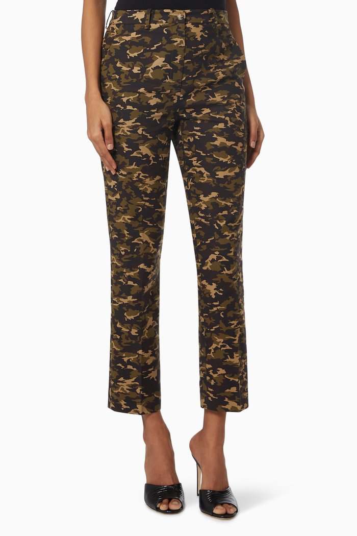 

Camo Print Trousers in Cotton, Green