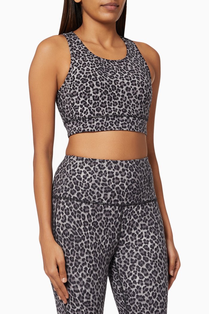 

Reversible Logo & Leopard Sports Bra in Nylon, Grey