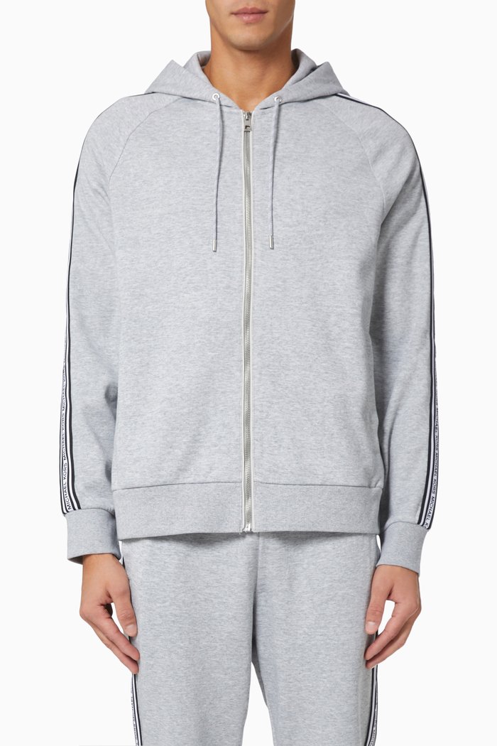 

Logo Tape Hoodie in Cotton Blend, Grey