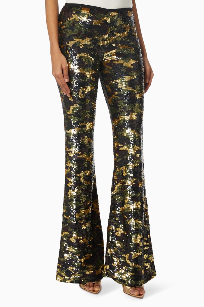 Camo Flare Pants in Nylon, Black
