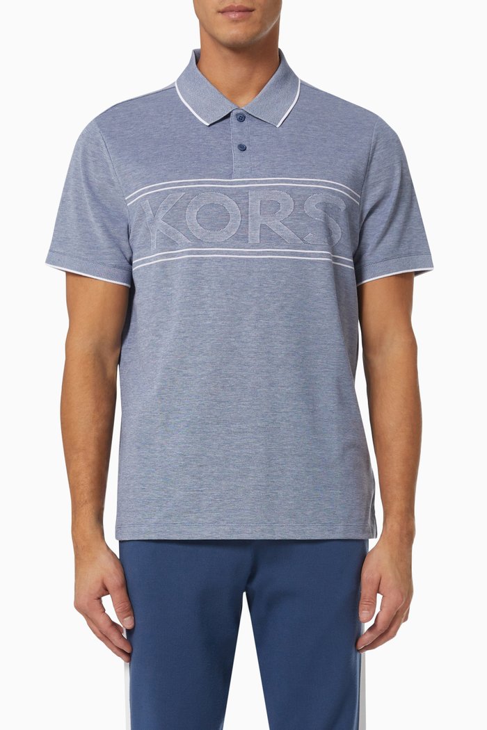 

Logo Stripe Polo Shirt in Cotton Piqué, Blue