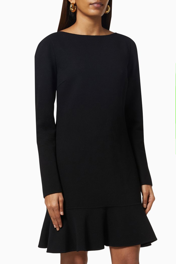 

Boatneck Dress in Boucle Crepe, Black