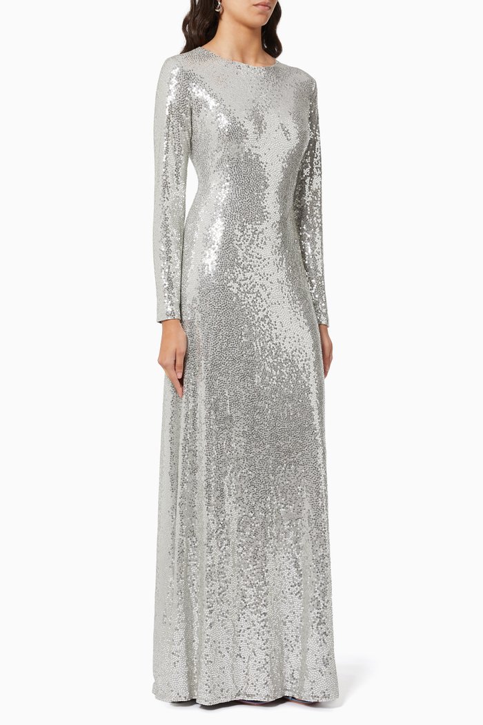 

Sequinned Maxi Dress in Viscose Jersey, Silver