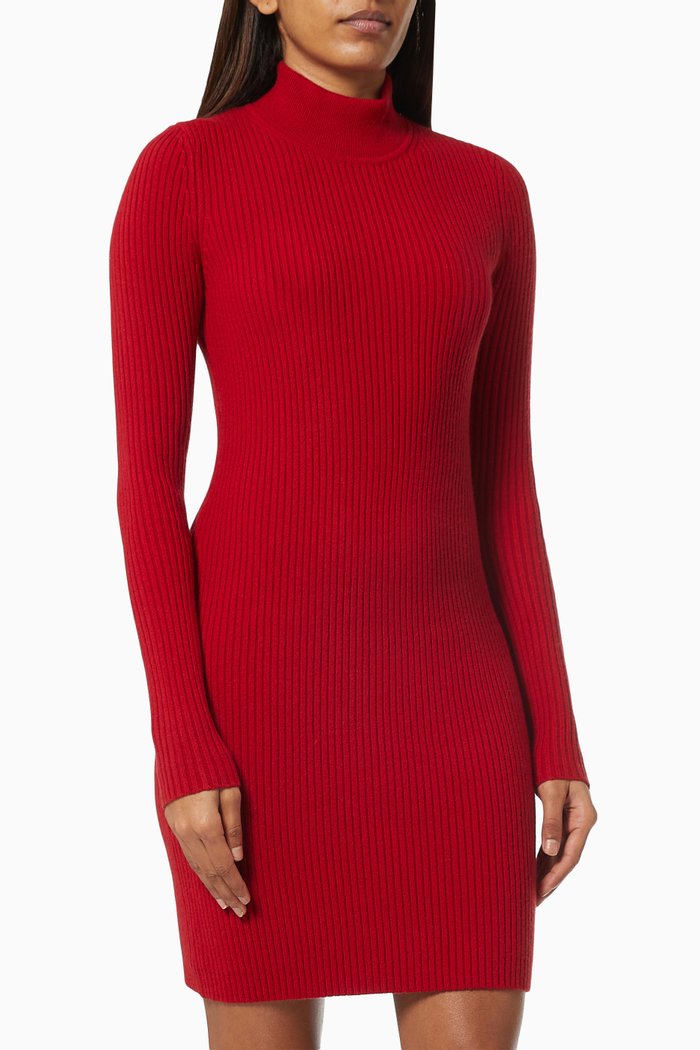 

Turtleneck Dress in Ribbed Cashmere, Red