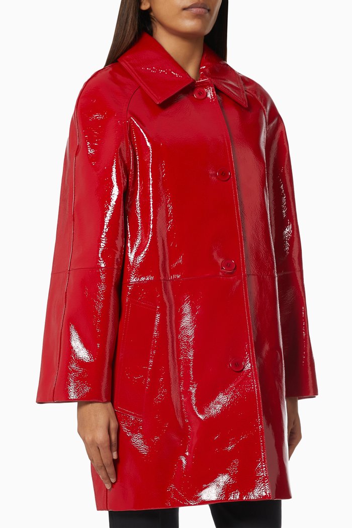 

Balmacaan Coat in Crackle Patent Leather, Red