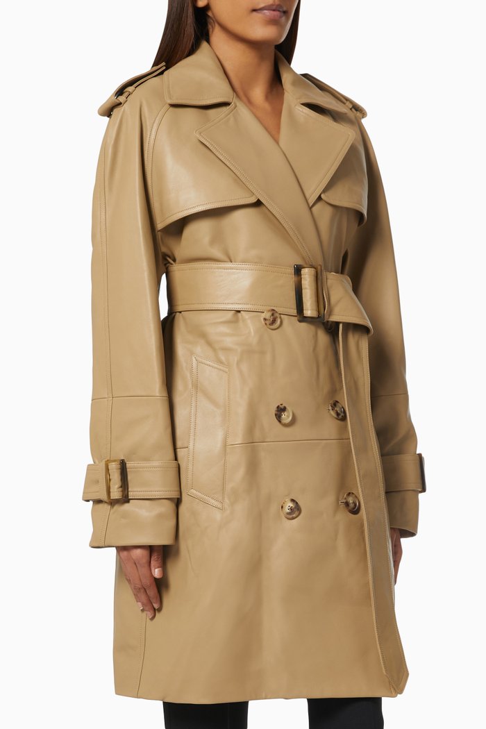 

Flared Trench Coat in Plong Leather, Green