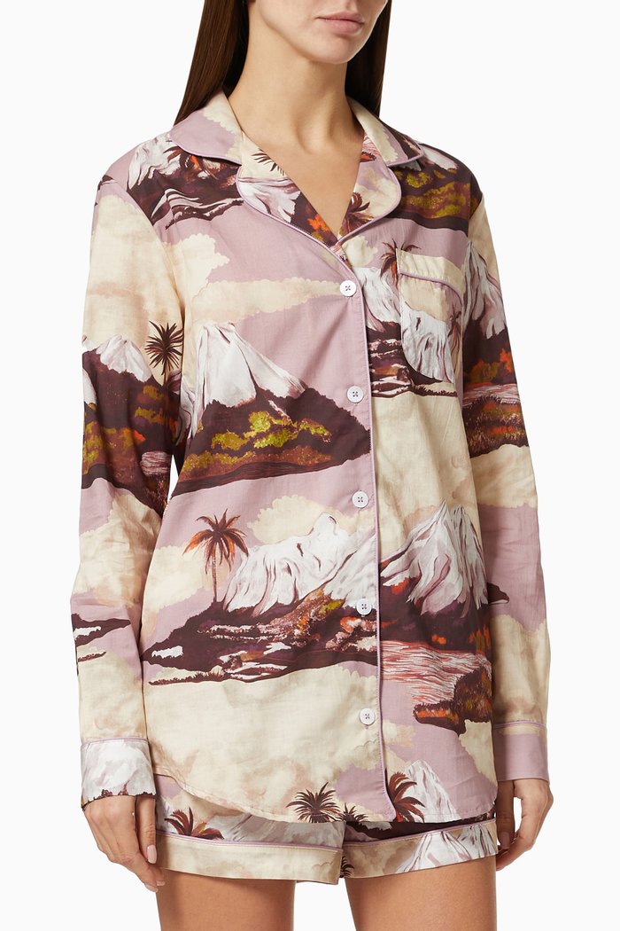 South Island Print Signature Pyjama Set in Cotton, Purple