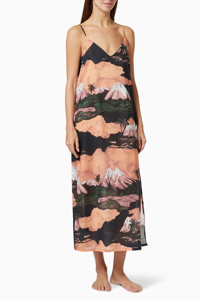 

South Island Print Slip Nightie in Cotton, Black