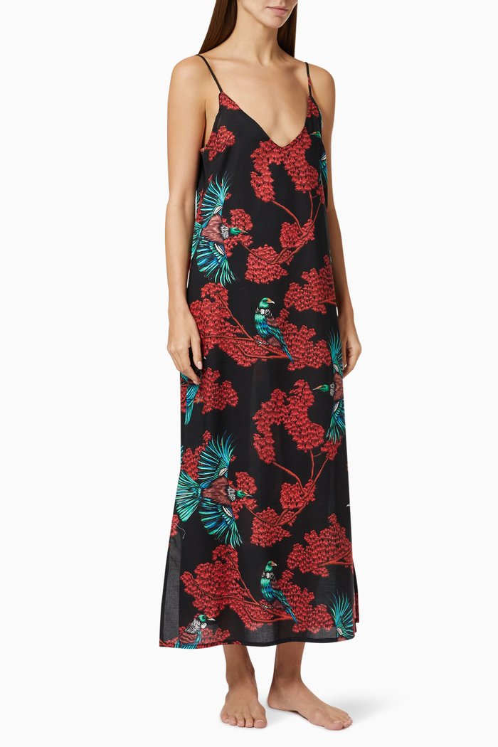 

Passerine Print Slip Nightie in Cotton, Black