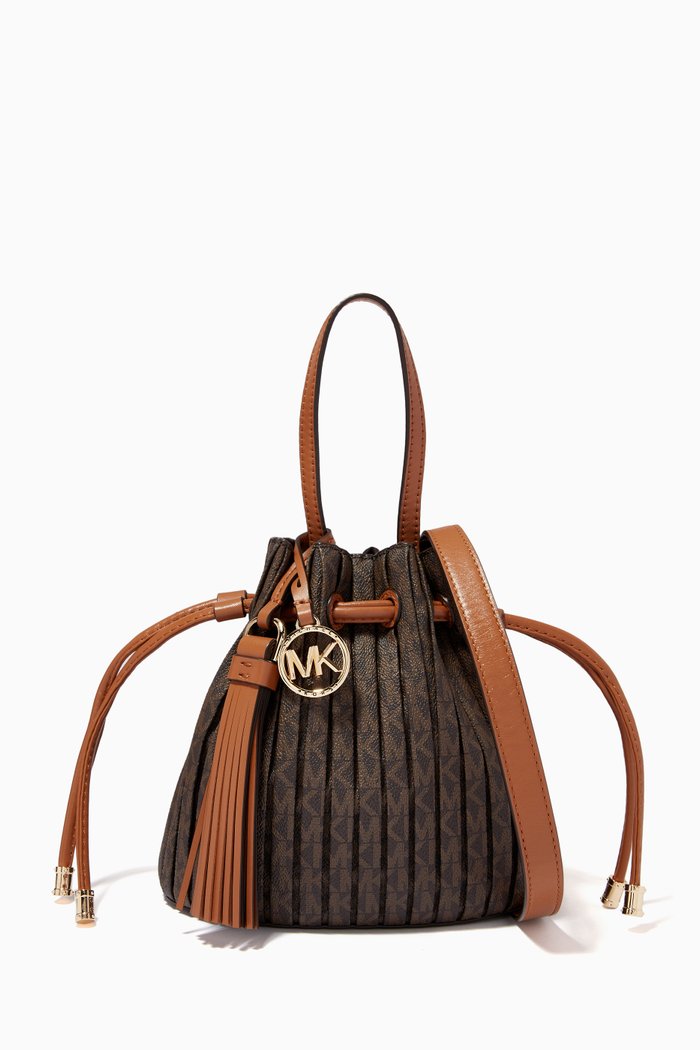 

Extra Small Willow Tote Bag in Pleated Logo Canvas, Brown