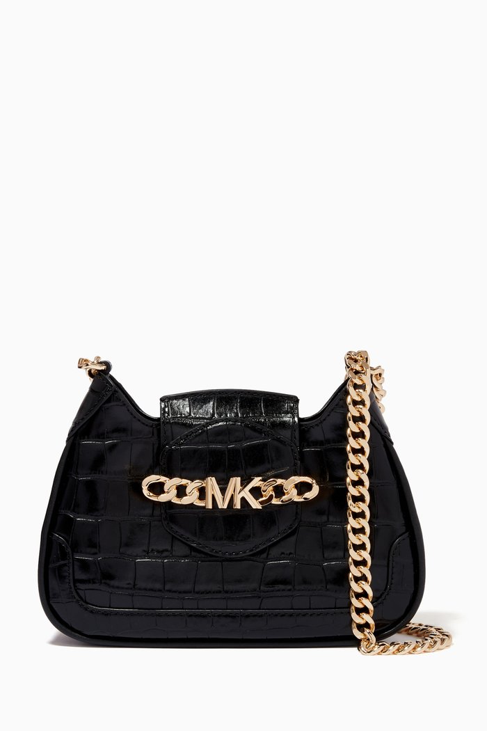 

Haly Crossbody Bag in Croc-embossed Leather, Black