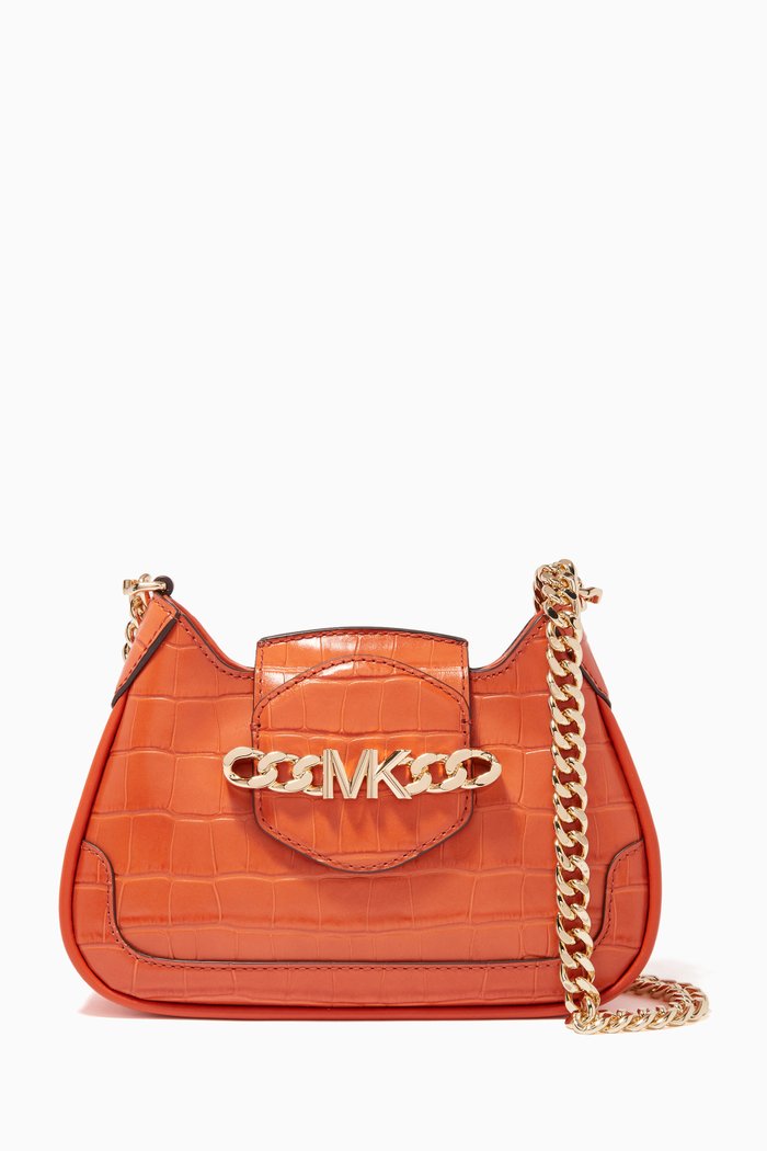 

Hally Crossbody Bag in Croc-embossed Leather, Orange