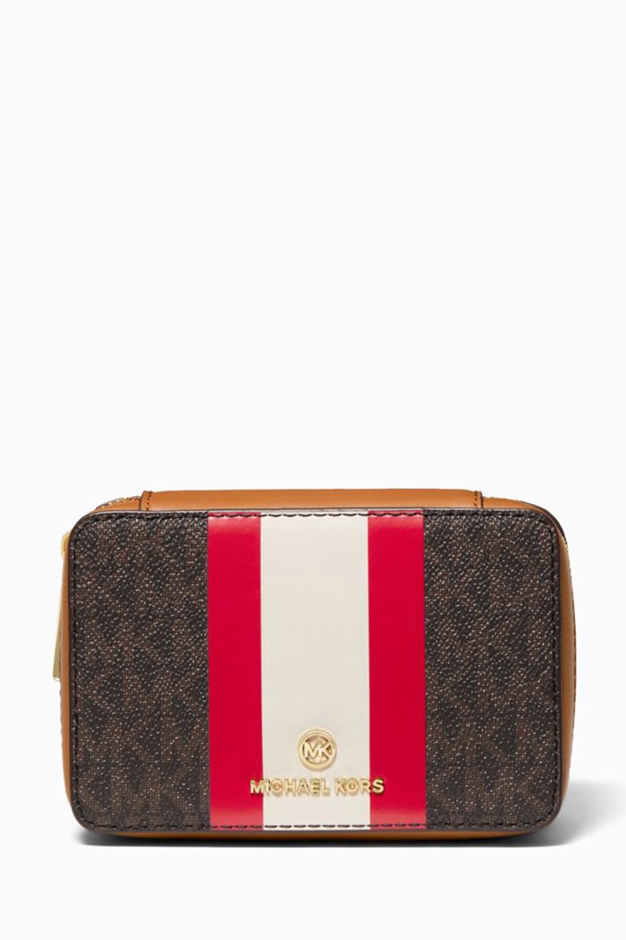 

Small Stripe Jewellery Case in Logo Canvas, Red