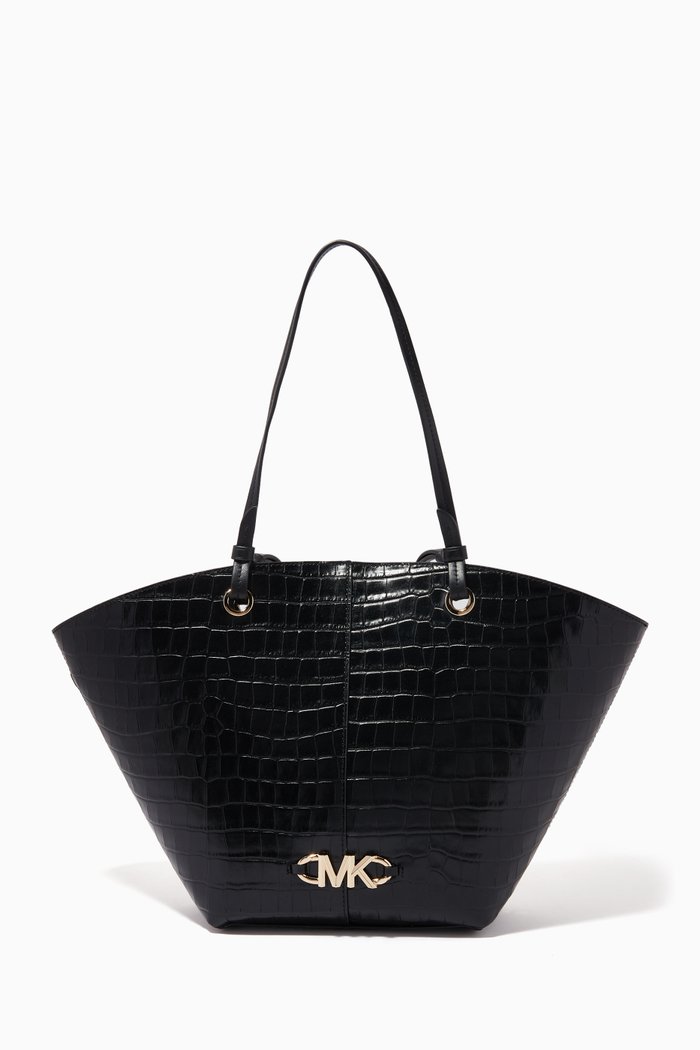 

Izzy Tote Bag in Croc-embossed Leather, Black