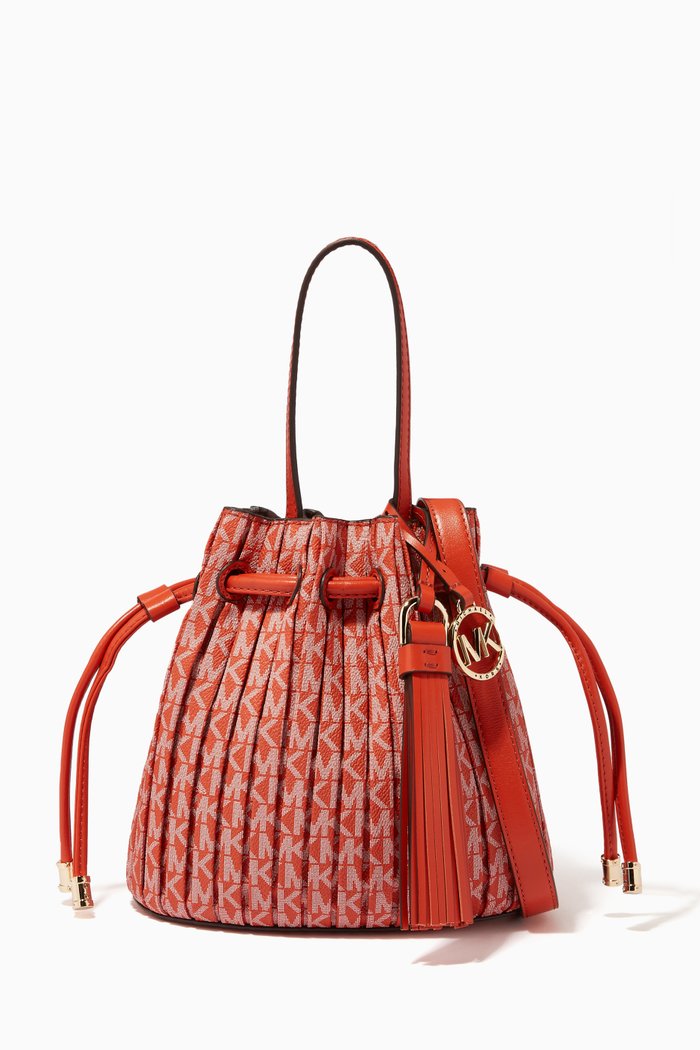 

Extra Small Willa Tote Bag in Pleated Logo Canvas, Orange