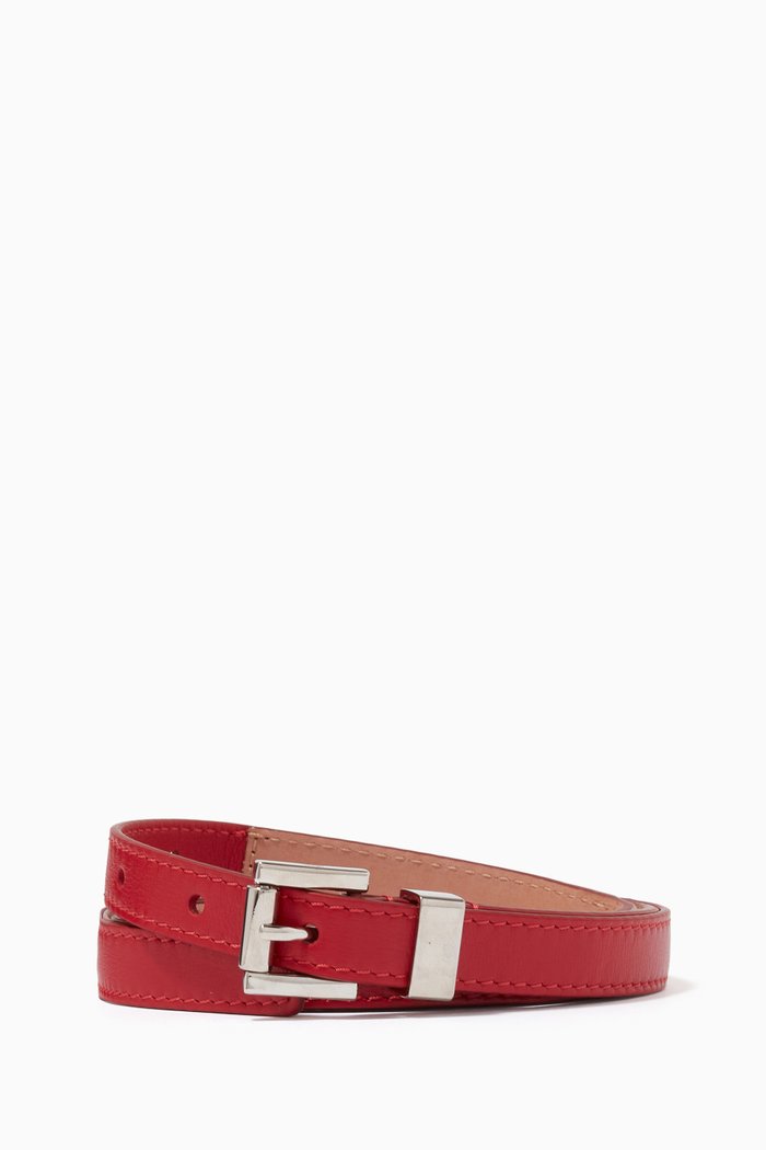Skinny Extended Loop Belt in Leather, Red