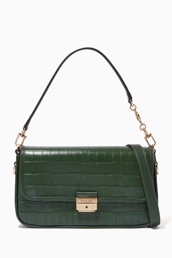 Small Bradshaw Shoulder Bag in Croc-embossed Leather, Green