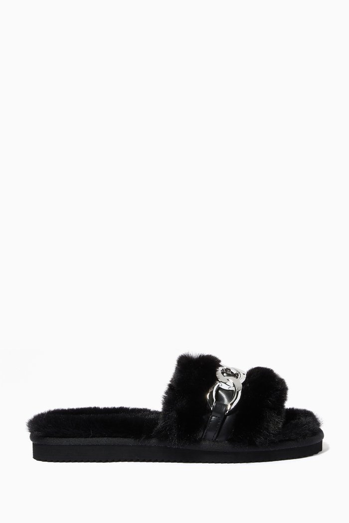 

Scarlet Chain Link Slide Sandal in Faux Fur, Black