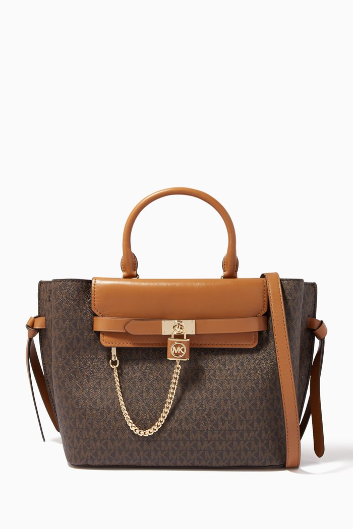 

Hamilton Legacy Belted Large Satchel in Logo Canvas, Brown