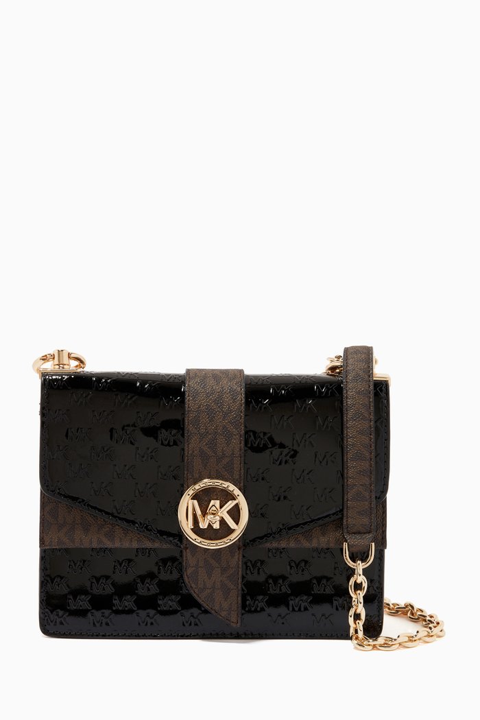 

Small Greenwich Crossbody Bag in Logo Embossed Patent Leather, Black