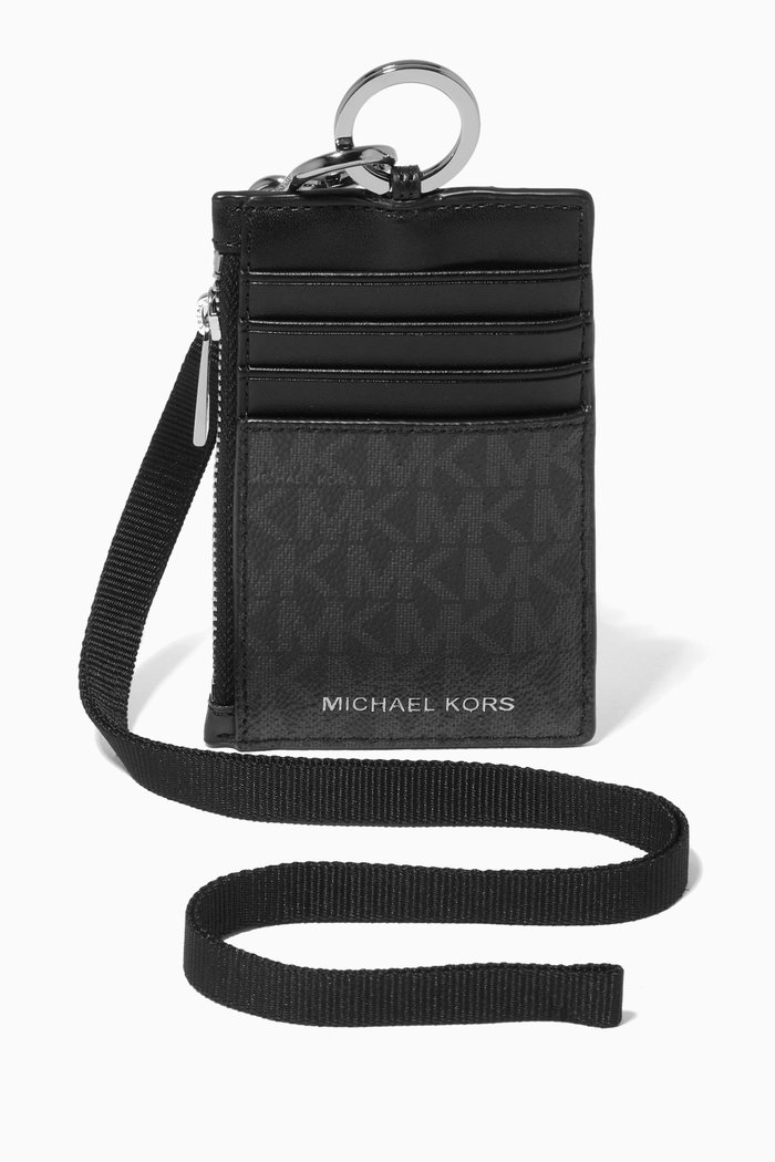 

Lanyard Card Holder in Logo Canvas & Leather, Black
