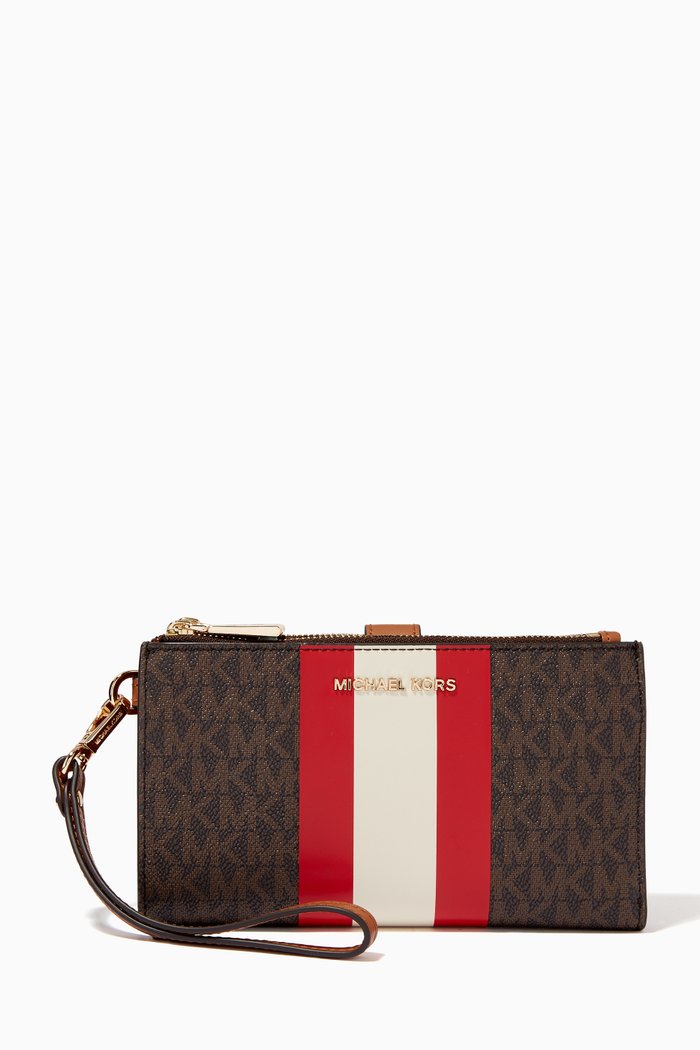 

Adele Stripe Smartphone Wallet in Logo Canvas, Red