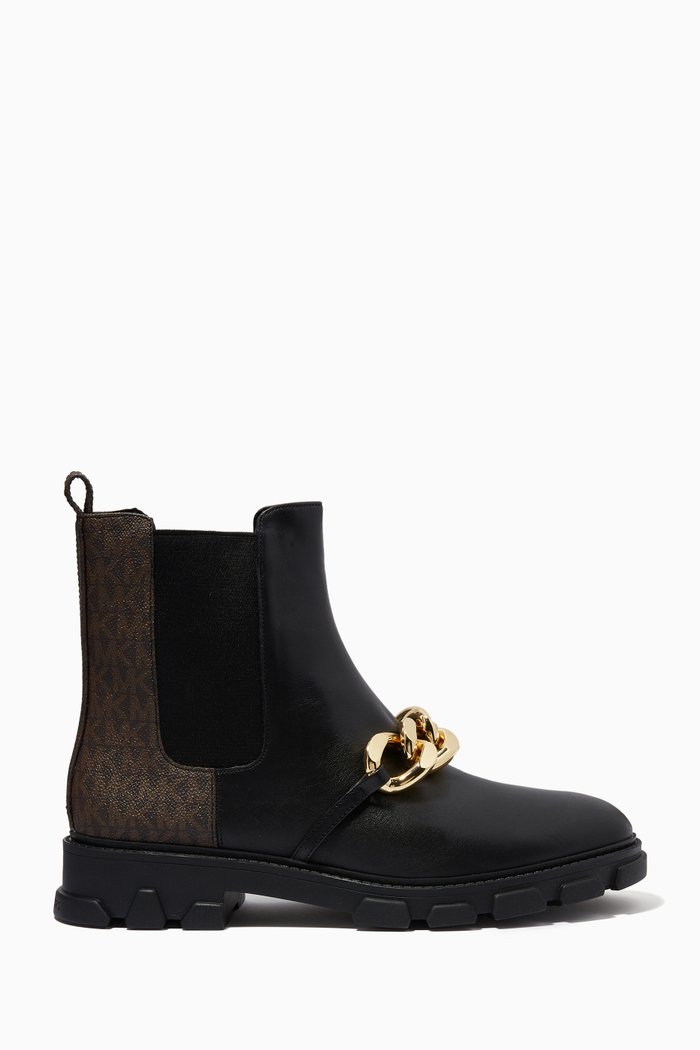 

Scarlett Chain Boots in Logo Canvas & Leather, Brown