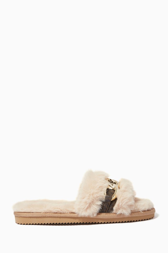 

Scarlet Chain Link Slide Sandal in Faux Fur, Brown