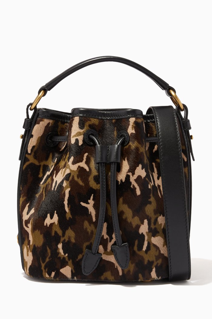 

Small Carole Bucket Bag in Camouflage Calf Hair, Green