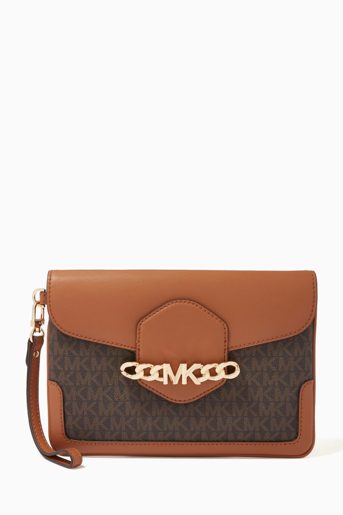 

Medium Hally Wristlet in Logo Canvas & Leather, Brown