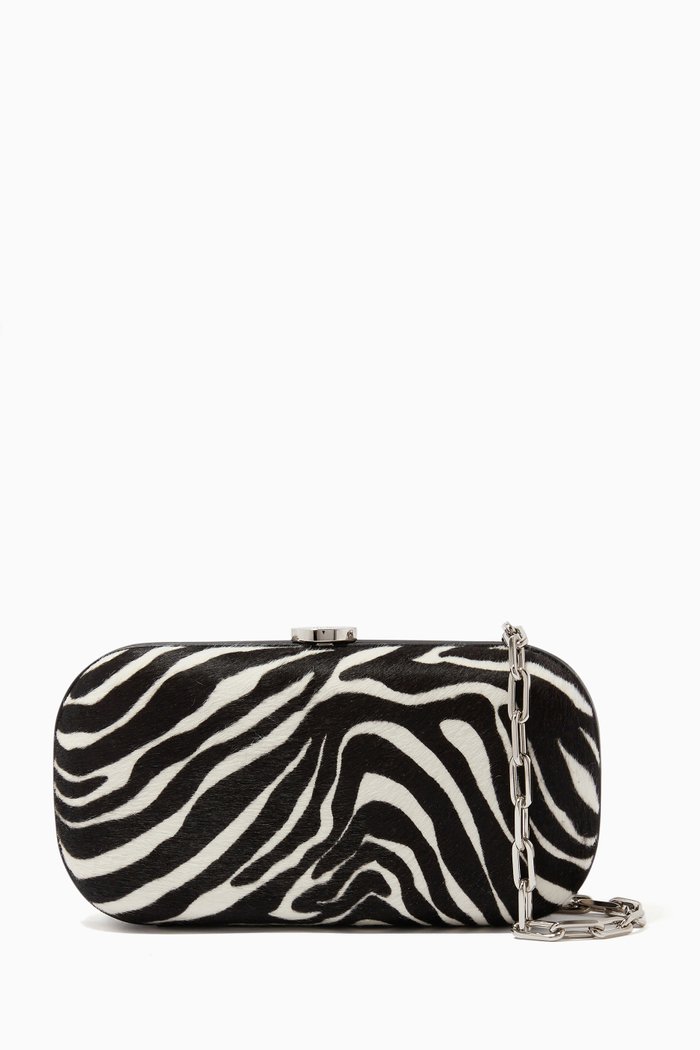 

Gansevoort Minaudière in Zebra Calf Hair, White