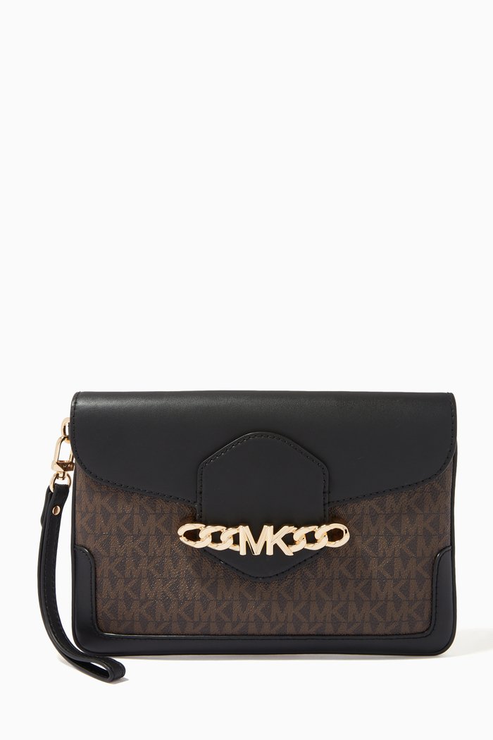 

Medium Hally Wristlet in Logo Canvas & Leather, Brown
