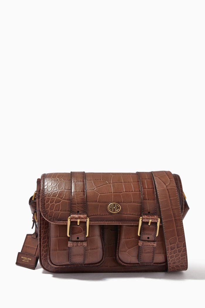 

Simone Messenger Bag in Croc-embossed Leather, Brown