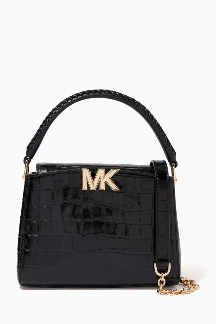 Small Karlie Bag in Croc-embossed Leather, Black