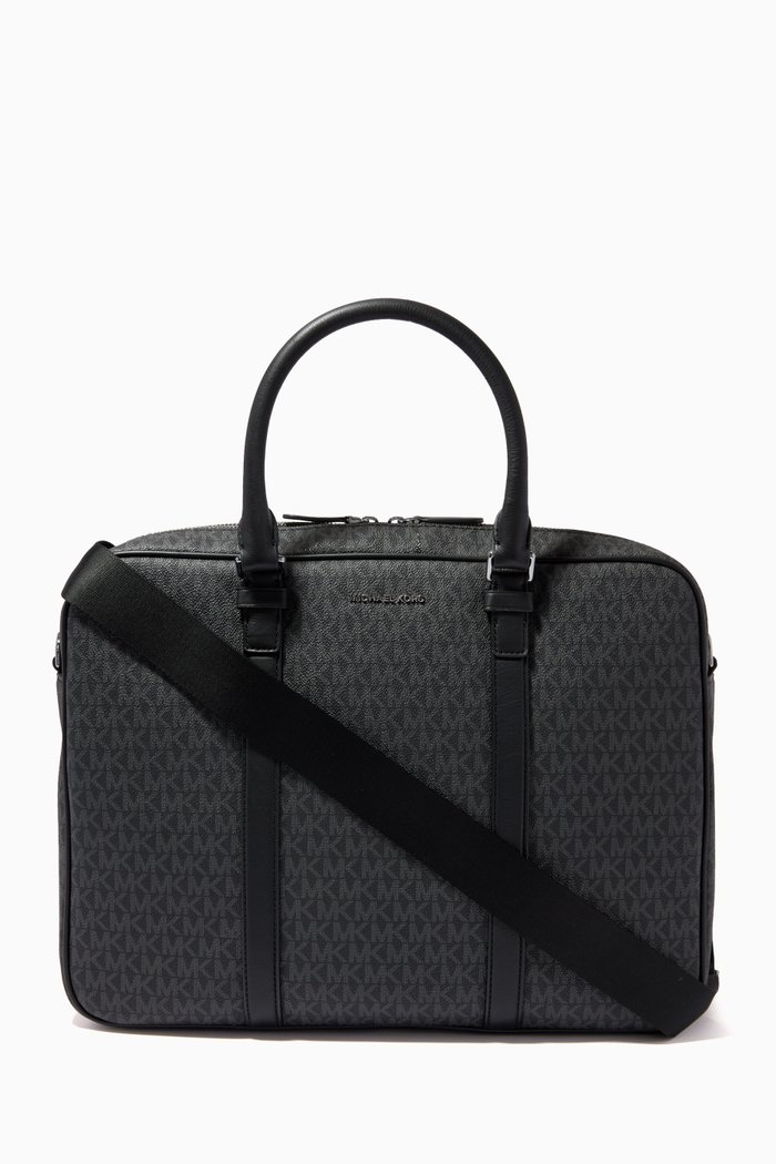 

Hudson Logo Briefcase in Canvas & Leather, Black