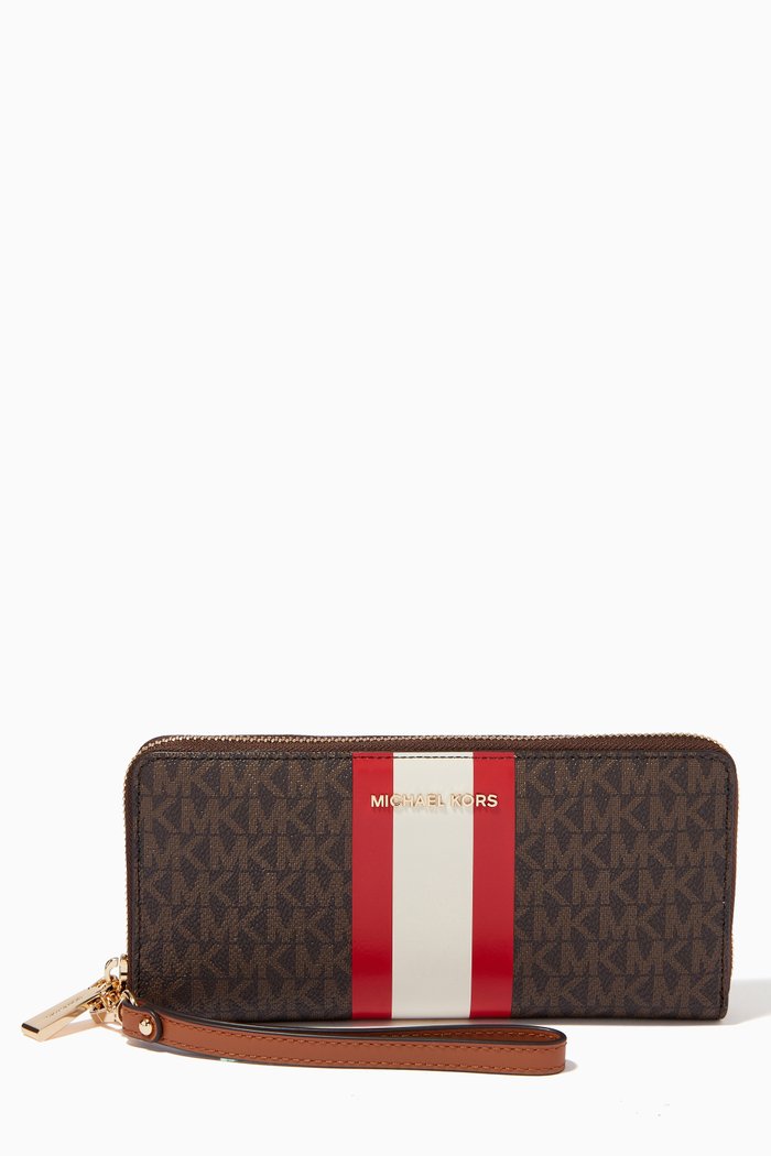 

Continental Stripe Travel Wallet in Logo Canvas, Red