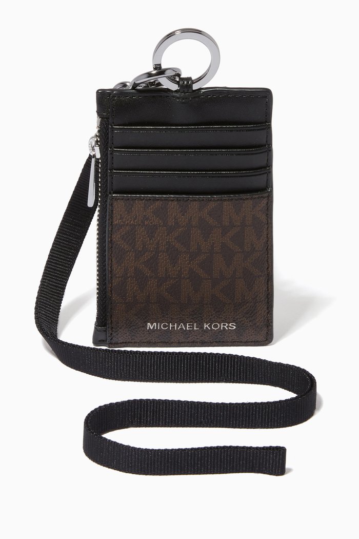 

Lanyard Card Holder in Logo Canvas & Leather, Black