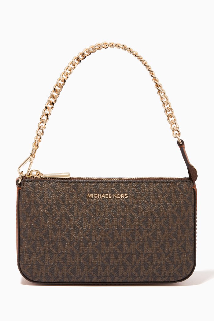 Jet Set Pouchette Shoulder Bag in Coated-canvas, Brown