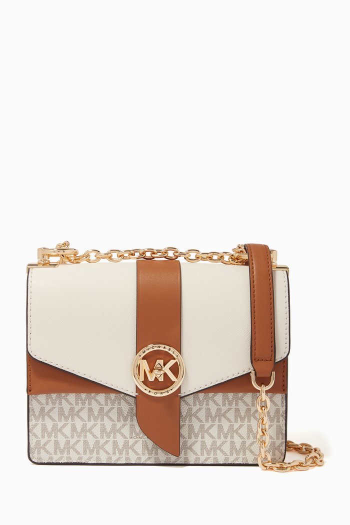 

Small Greenwich Crossbody Bag in Color-block Logo Canvas & Leather, White