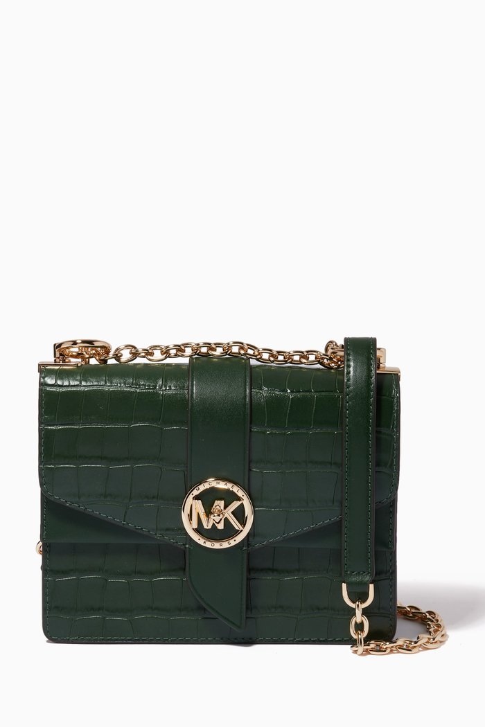 

Small Greenwich Crossbody Bag in Croc-embossed Leather, Green