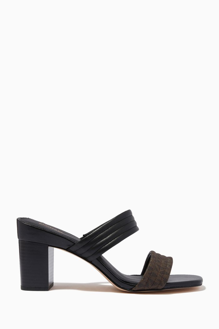 

Glenda Mules in Leather & Logo Canvas, Brown