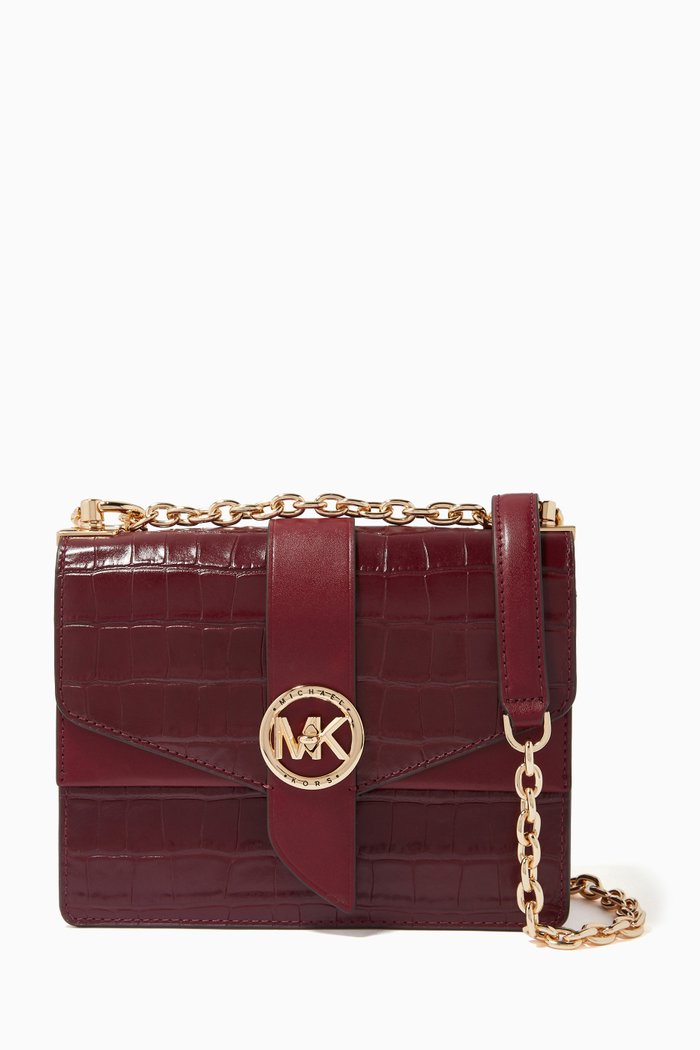 

Small Greenwich Crossbody Bag in Croc-embossed Leather, Red