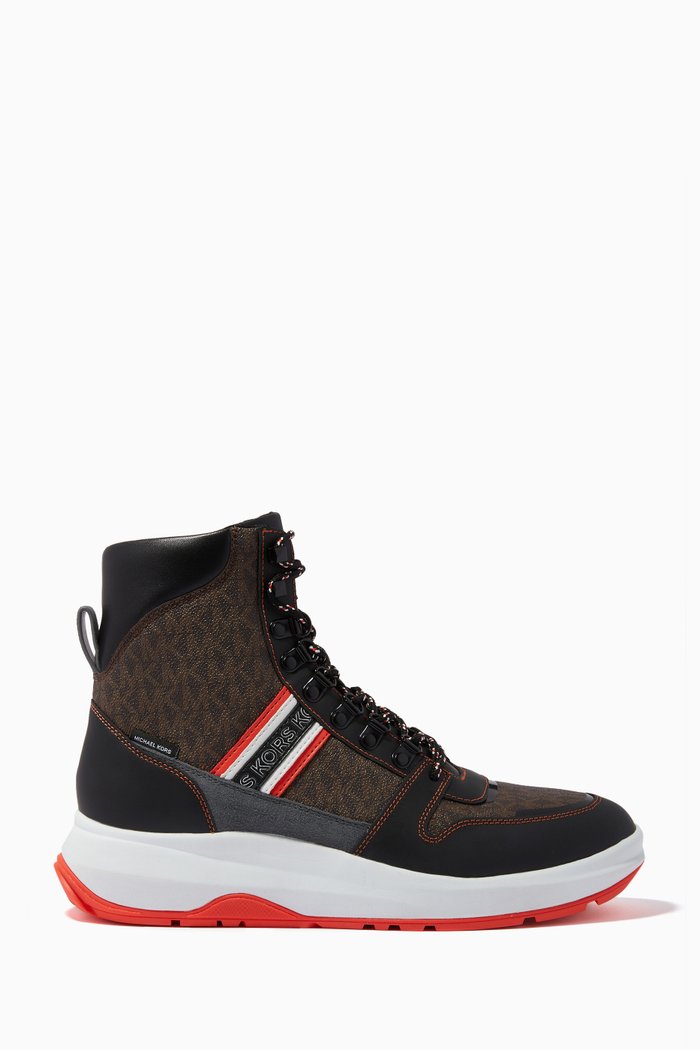 

Asher Boots in Logo Canvas & Leather, Brown