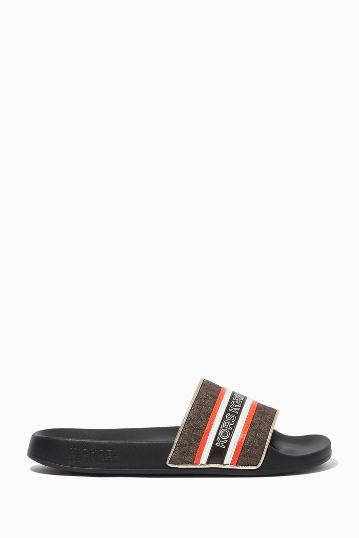 

Logo Print Gilmore Slides in Leather, Brown