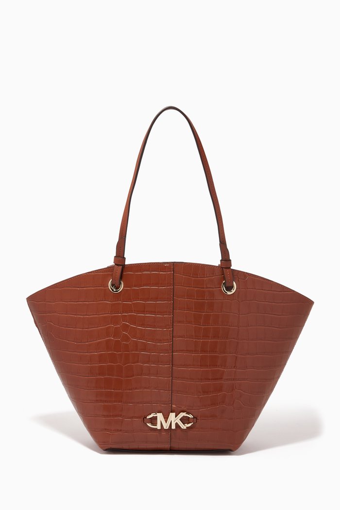 

Izzy Tote Bag in Croc-embossed Leather, Brown
