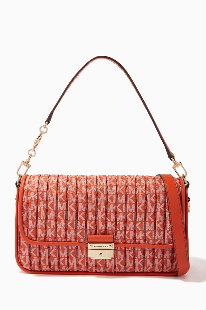 

Small Bradshaw Shoulder Bag in Pleated Logo Canvas, Orange