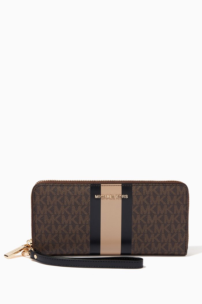 

Continental Stripe Travel Wallet in Logo Canvas, Black